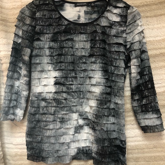 Notations Tops - “Notations” layered silver blouse.